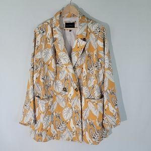 ELOQUII Women's Plus Size Yellow/White Double Breasted Jacket Sz 24 Pockets Line